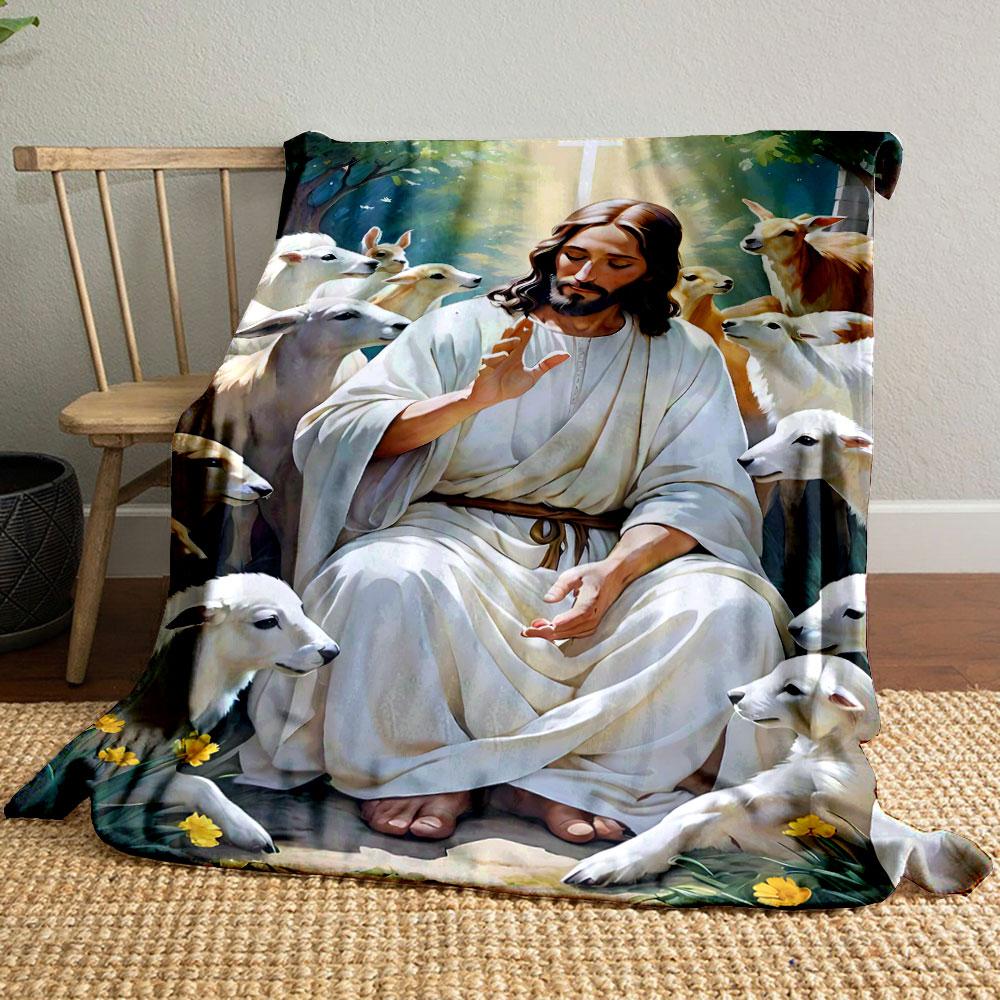 Jesus And Lambs Cross Print Blanket  Printed Blanket for Living Room Bed Couch lunch break Soft Cozy Blanket for Friend s festival Gift 80cm x 120cm