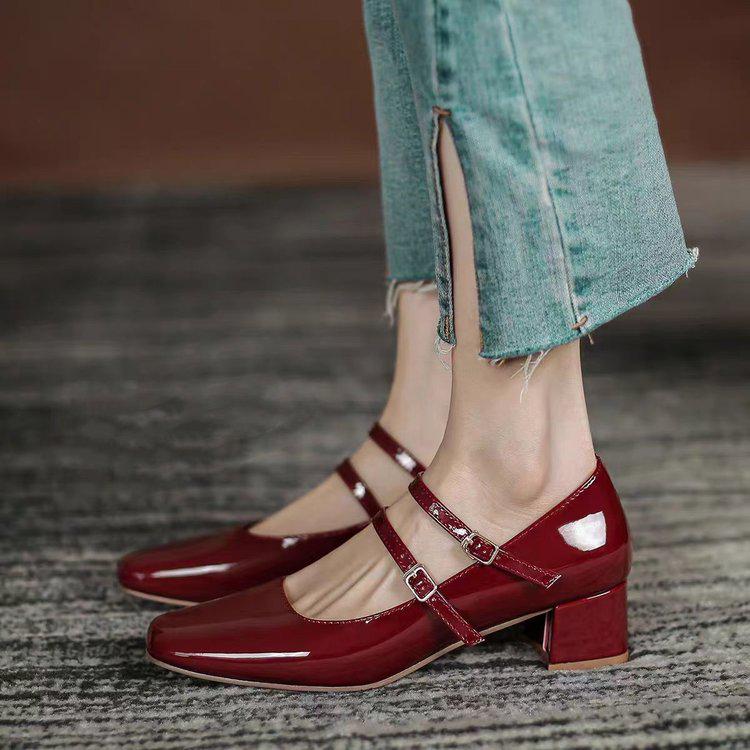 Plus Size Retro Chunky Heel Mary Jane Shoes - Summer Fashion Women's Mid-Heel Square Toe