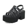 Fashion Black Chuky Heel Gladiator Sandals Platform Women Shoes Pumps Ankle Strap Open Toe Casual Shoes Cosplay Lolita Zapatos De Mujer