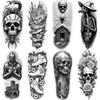 3 Stück Temporäre Tattoos Schwarz und Grau Realismus Totenkopf Skorpion Spinne für Oberschenkel Erwachsene Arme