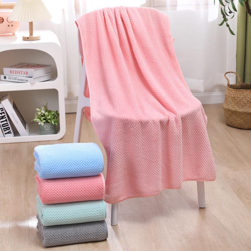 Pineapple Grid Soft Absorbent Large Coral Fleece Bath & Beach Towel - Unisex & Student-Friendly