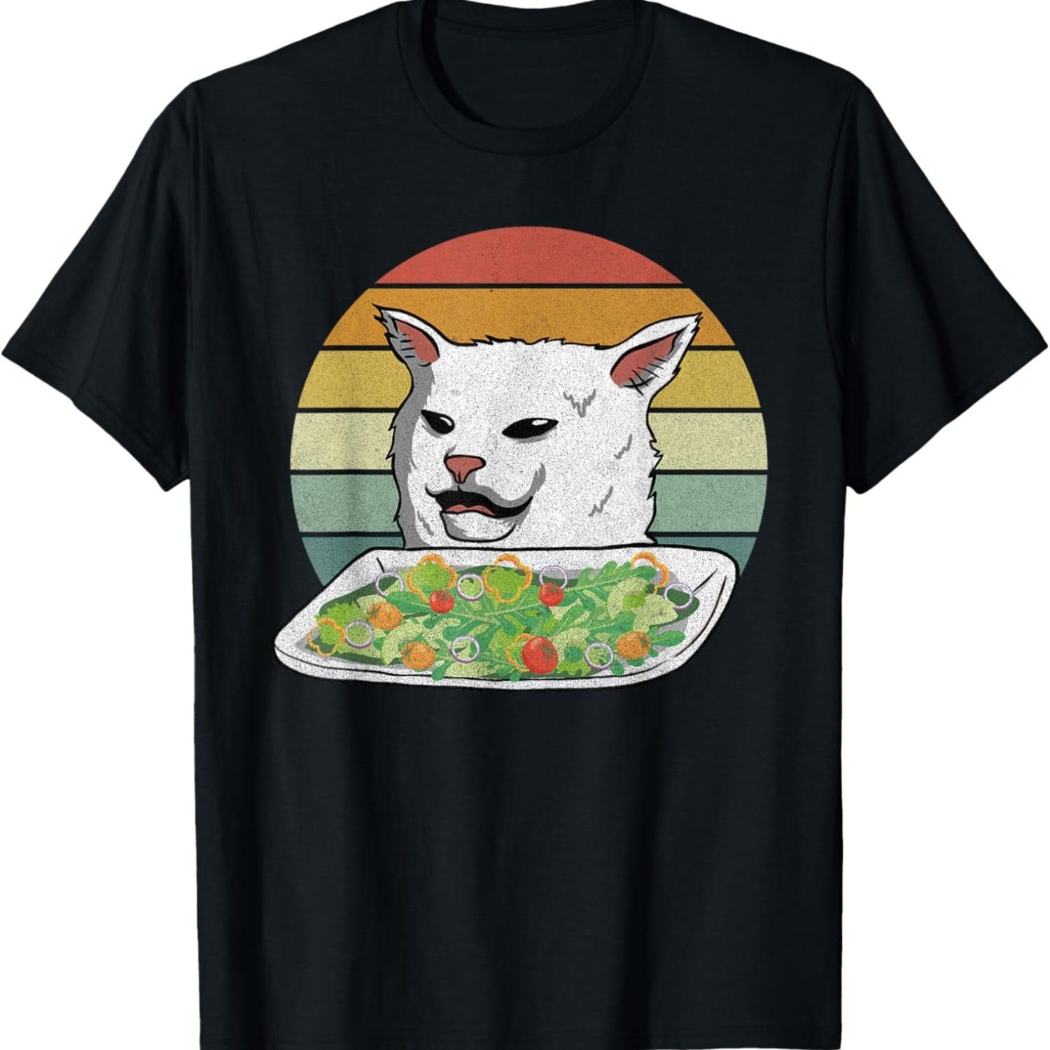 Angry Women Yelling At Confused Cat At Dinner Table Meme Cat T-Shirt S чёрный