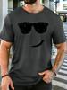 Cool Sunglasses Smiley Face Minimal Line Graphic Unisexs Cotton Crew Neck Tee Short Sleeve Loose Casual Daily Urban Male Top