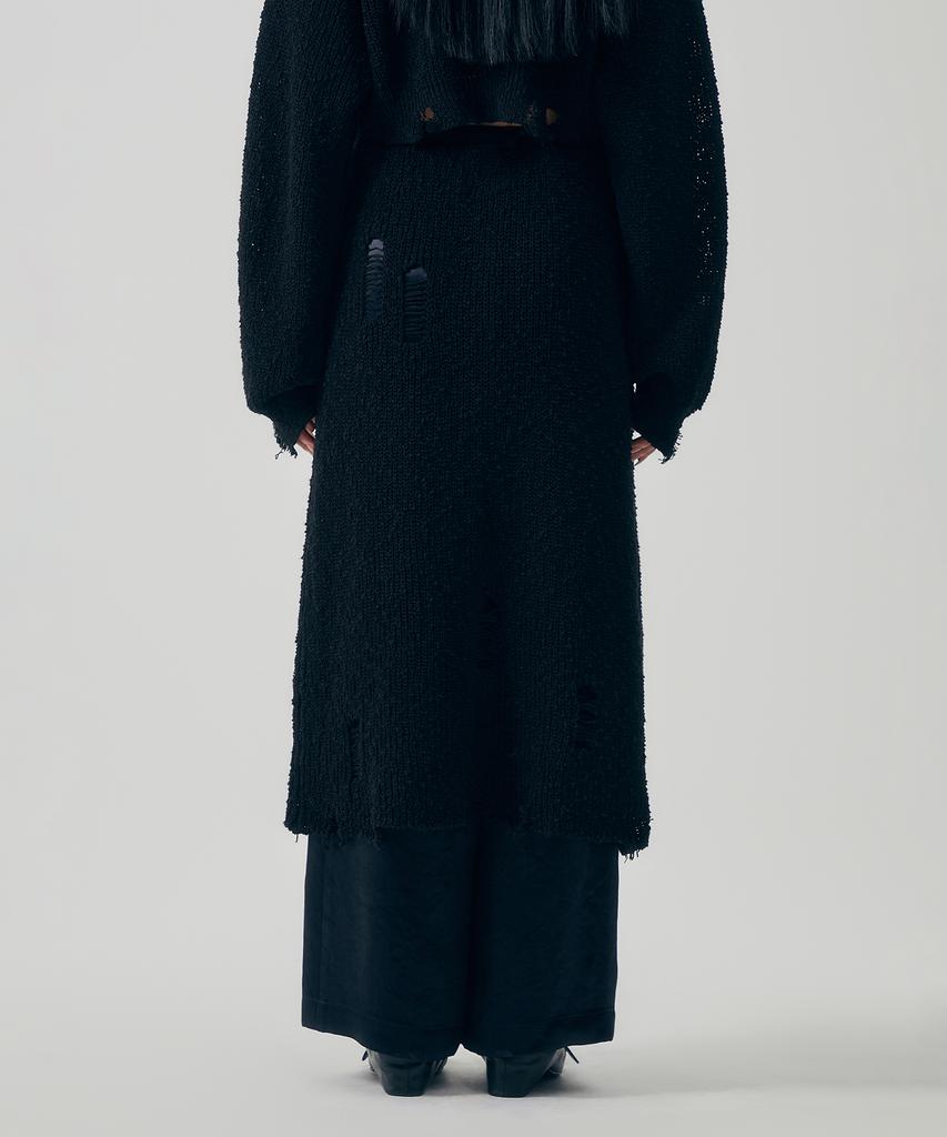 Teulimingbeodeu Linksle Texture Knit Set-Up Skirt [ Black ]