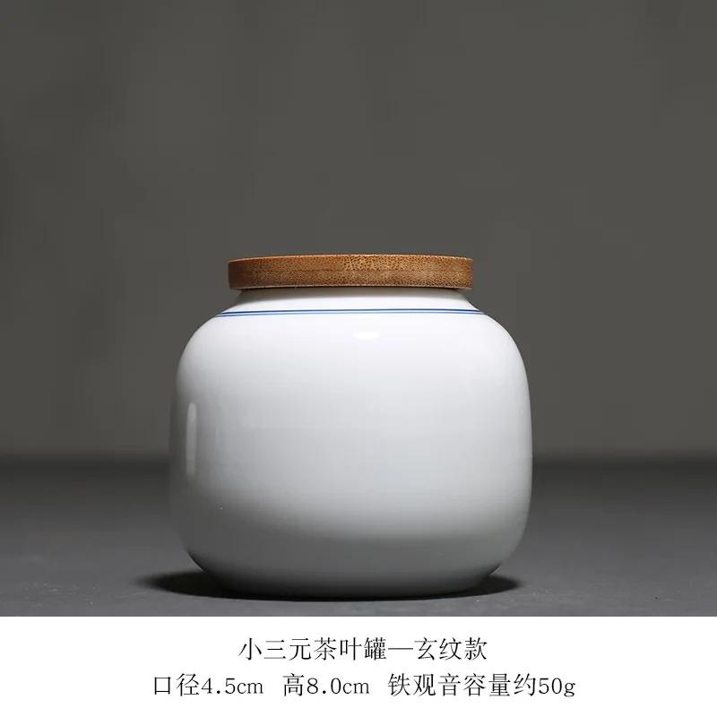 Solid Color Ceramic Tea Can with Bamboo Lid Portable Travel Storage Box Sealed Coffee Candy Jar Decoration Mini Jar Home Decor