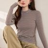 Navava Women S STripe Half Polo Long Sleeve T ShirT nT3001