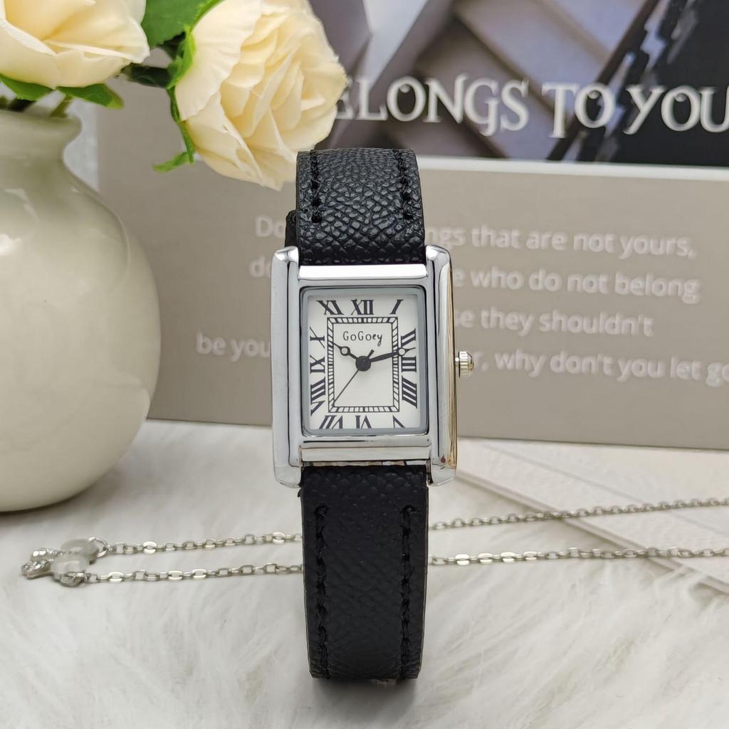 Luksusowe Rzymskie Prostokątne Zegarki Damskie ze Skórzanym Paskiem i Mechanizmem Kwarcowym