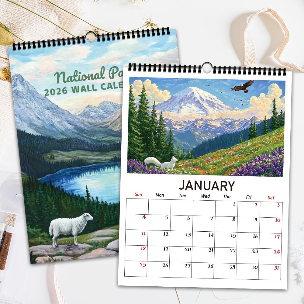 1 st 2026 Väggkalender, Handritade Naturbilder, Månadsplanerare, Perfekt Gåva för Födelsedagar, Jul, Nyår