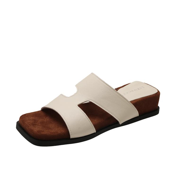 French retro square head platform slippers women wear 2025 new fairy style with skirt seaside sandals