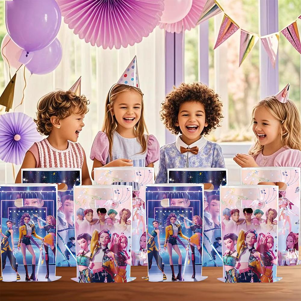 WW 10Pcs Kpop Demon Hunters Candy Paper Bag Gift Bag Loot Bag Cartoon Handbag Goody Bags For Kids Birthday Party Supplies