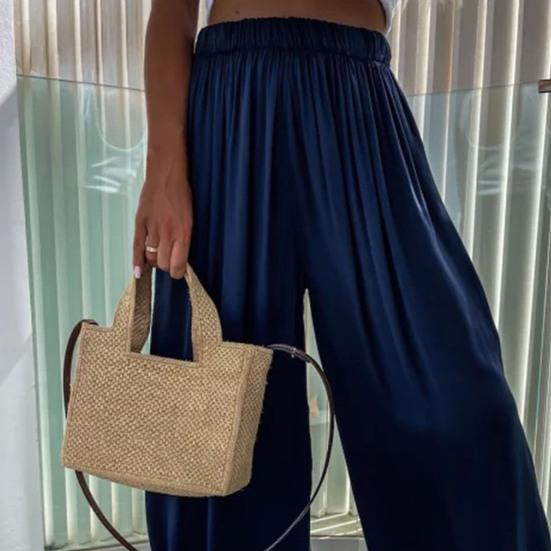 Женские повседневные брюки со средней посадкой и эластичной резинкой на талии, широкие брюки, однотонные спортивные свободные брюки длиной до пола, летние брюки