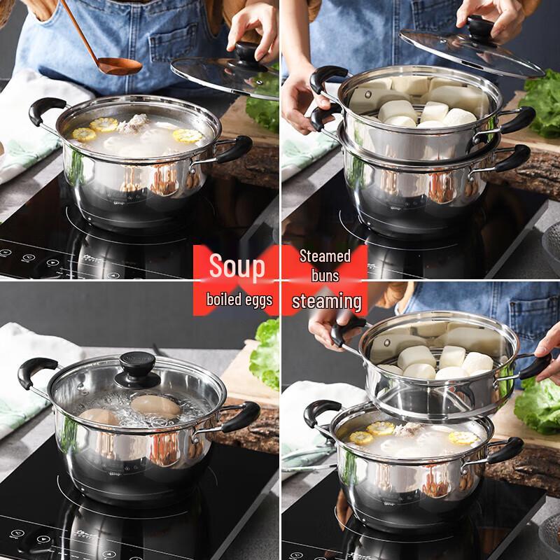 Extra dicker Mehrzwecktopf aus 201 Edelstahl mit Dämpfeinsatz