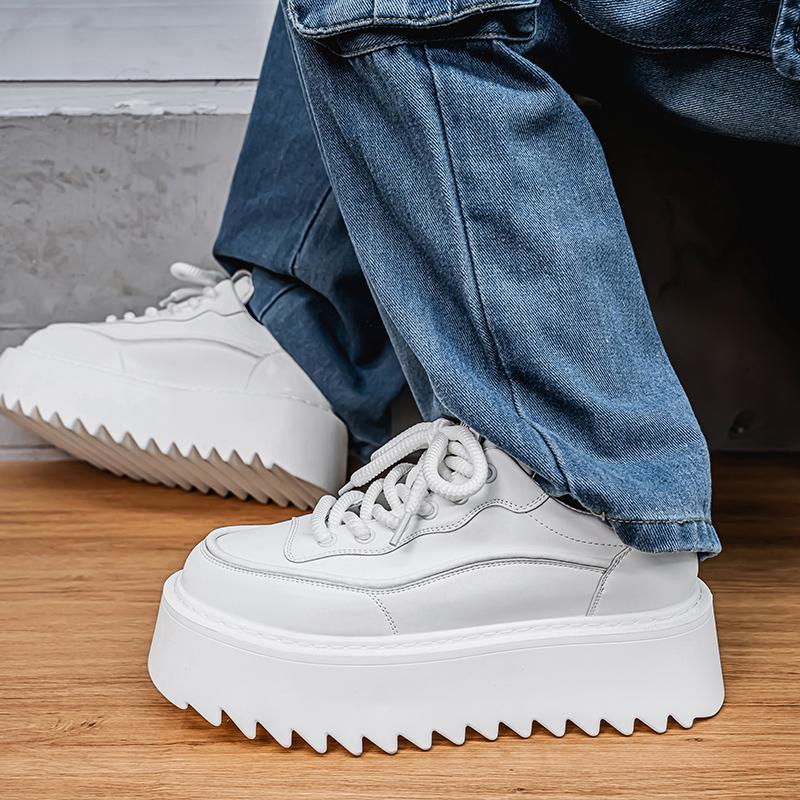 Thick White Shoes,2026 Spring New Fashion Trend To Increase Board Shoes, Low-top Lace-up Casual Sports Men's Shoes