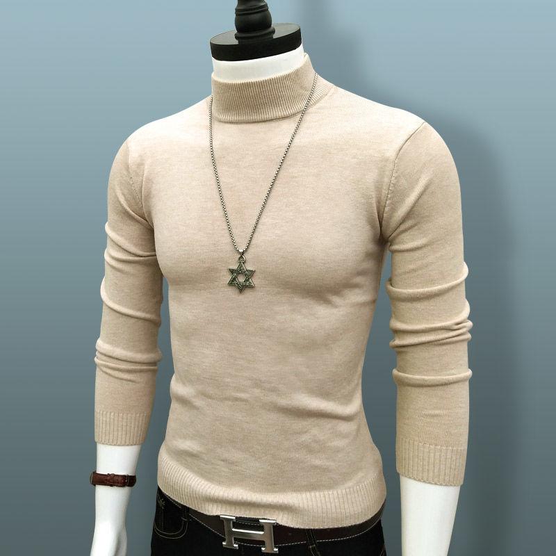 Sweater Men's Half-high Collar Autumn and Winter Models Trend Solid Color Autumn Knit Sweater Middle Collar Bottoming Shirt