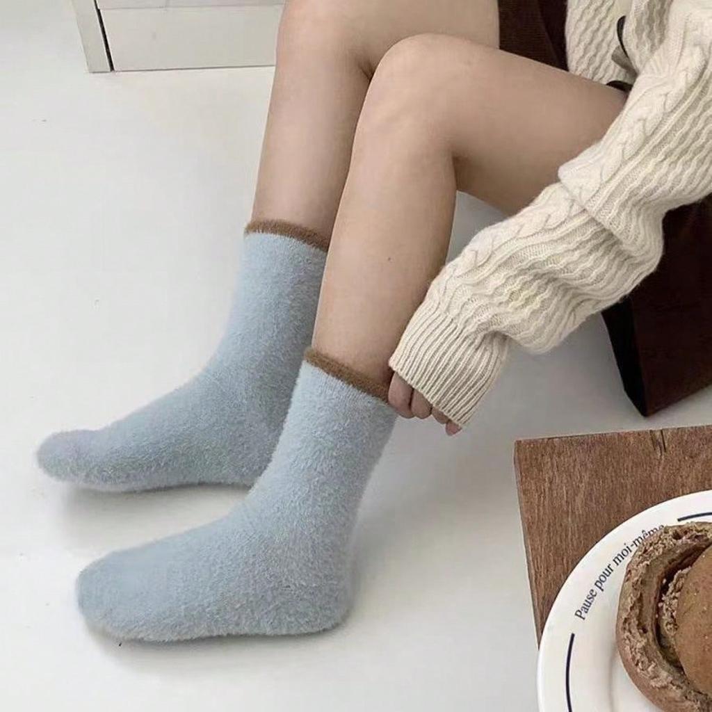 1 Pair Solid Cozy Hairy Mink Velvet Socks Women Autumn Winter Hosiery Thick Warm Sleep Bed Floor Home Fluffy Kawaii Socks
