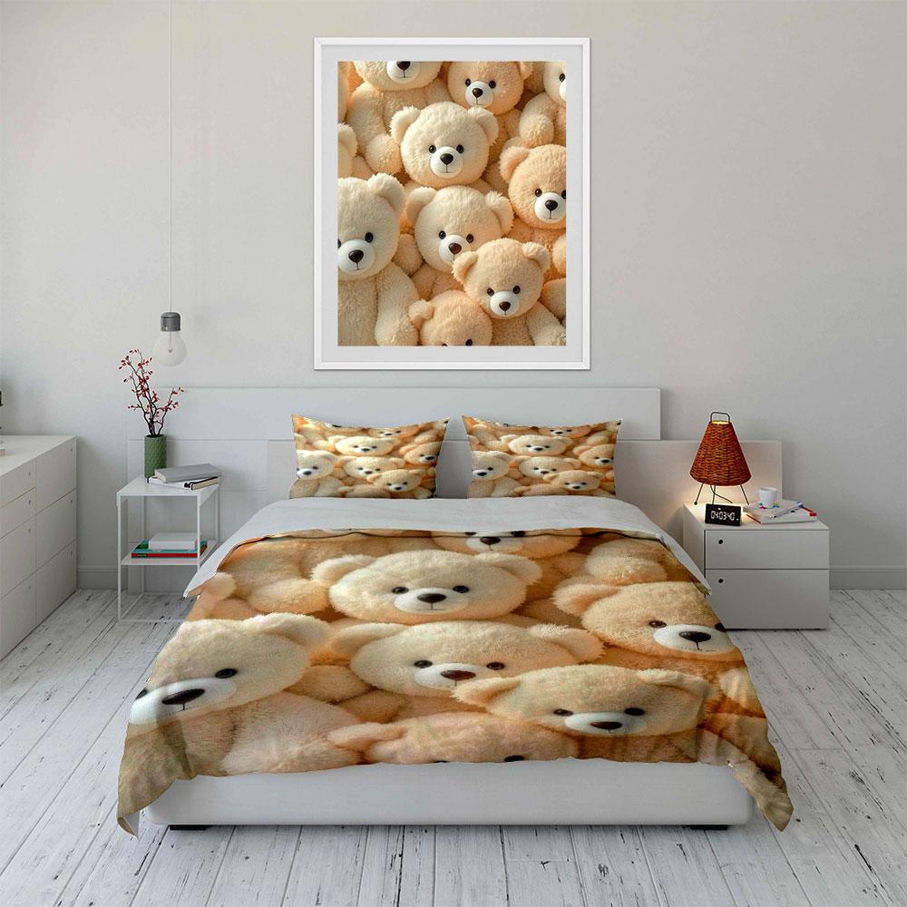 Soft Plush Teddy Bear Set Soft Skin-Friendly Bedding Set Includes 1 Duvet Cover And 2 Pillowcase Gift