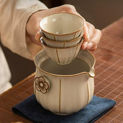 Yellow Ru Kiln Cover Bowl Teacup Ceramic Outdoor Travel Tea Set  Household Single Teapot Tea Making Device Kung Fu Tea Set