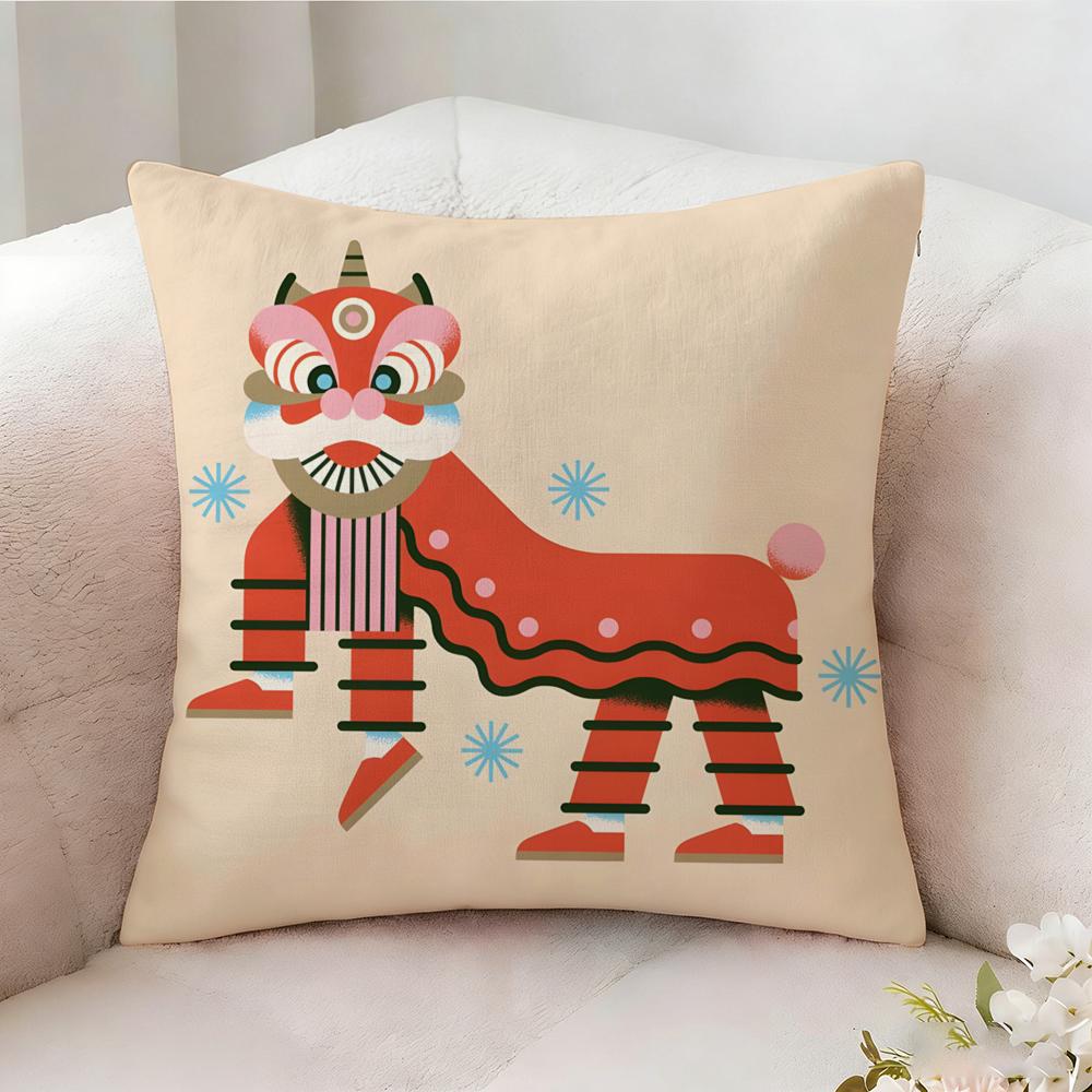 Oriental Festive Lion Pillow Case Pillowcase Doublesided Printed Sofa Cushion Bedroom Headboard Pillow