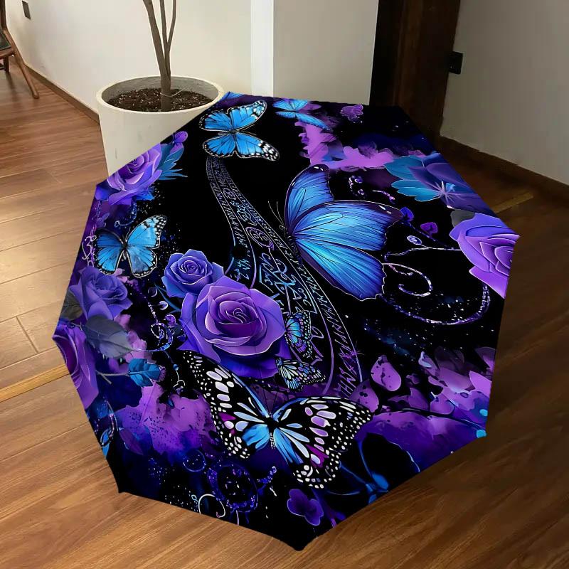 1PC Butterflies Flowers Umbrella-8-Rib Reinforced Portable Folding Travel Suitable for All Seasons Outdoor Daily Use Is an Ideal Choice -K0387