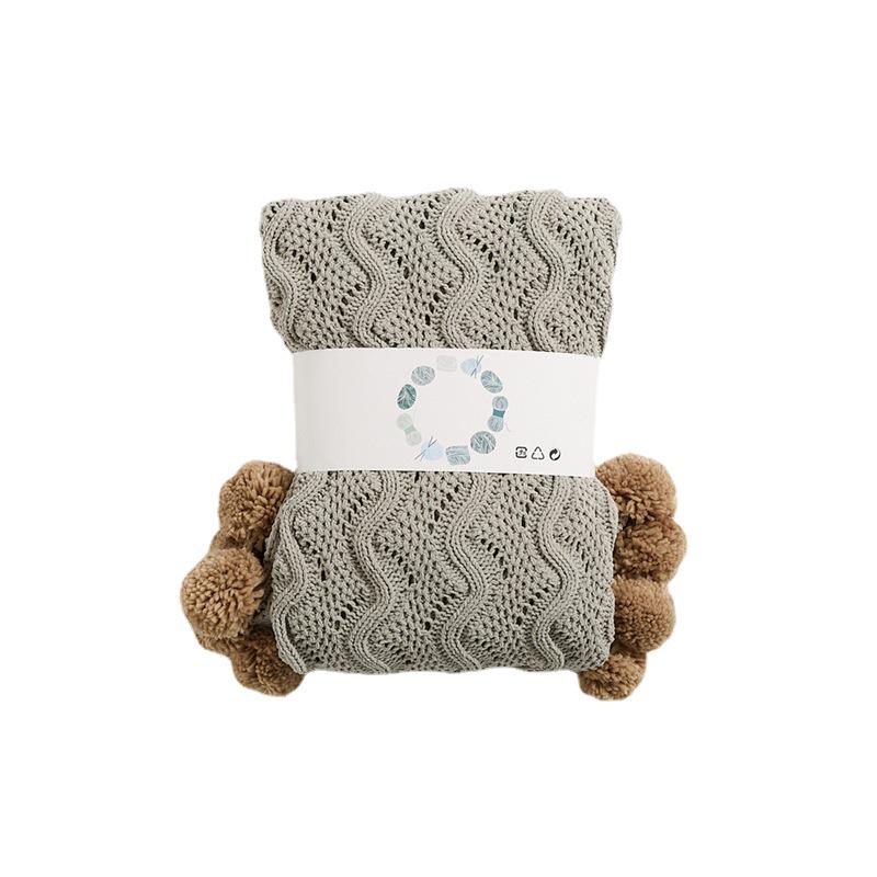 Ruijing Four Seasons Nordic Pom-Pom Chenille Knit Blanket & Cushion Set