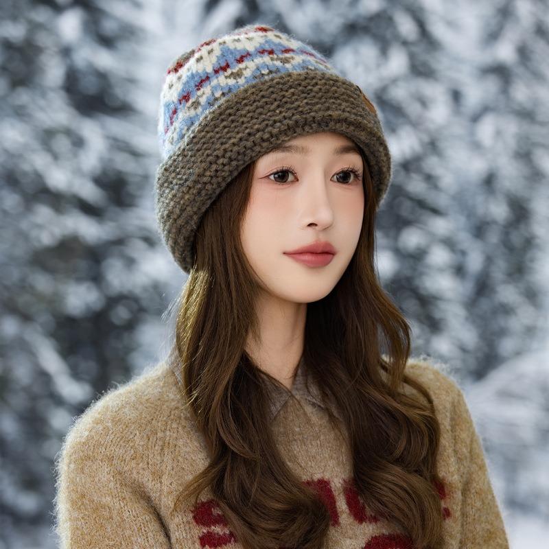 Retro versatile wool hat autumn and winter hat women's ear protection warm knitted hat advanced cold hat