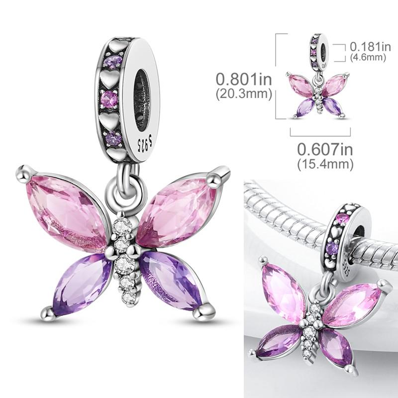 Kupfer Schmetterling Charms Perlen Sommer Stil Zirkonia Herzform Anhänger Original Zubehör Armbänder DIY Schmuck Geschenk