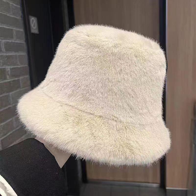 Fisherman Hat New Mink Fur Winter Warm Large Brim Bucket Hat Thickened Korean Style for Women Fashion Headwear