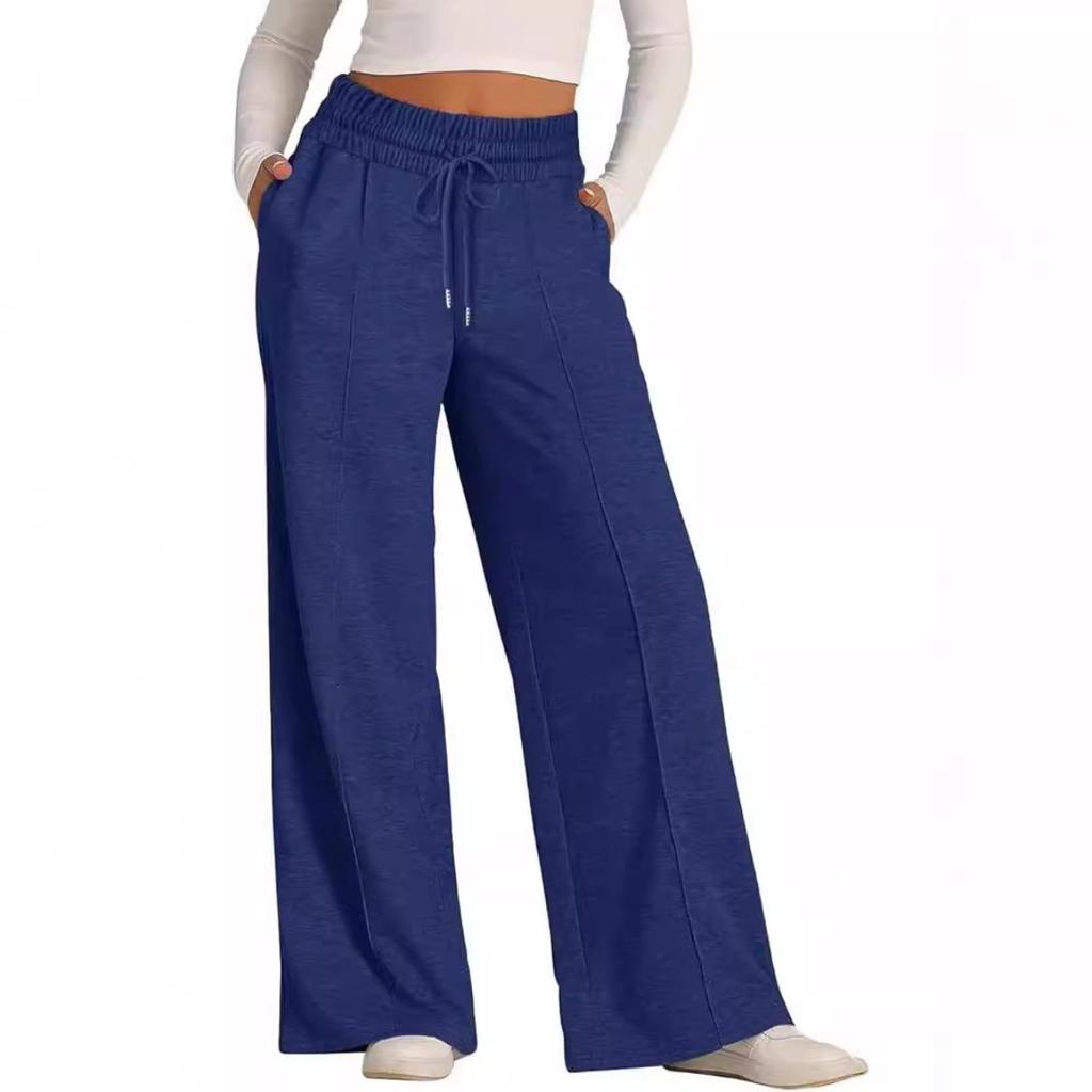 Spring Summer Women's Solid Color Casual Wide Leg Drawstring Elastic Waist Sweatpants