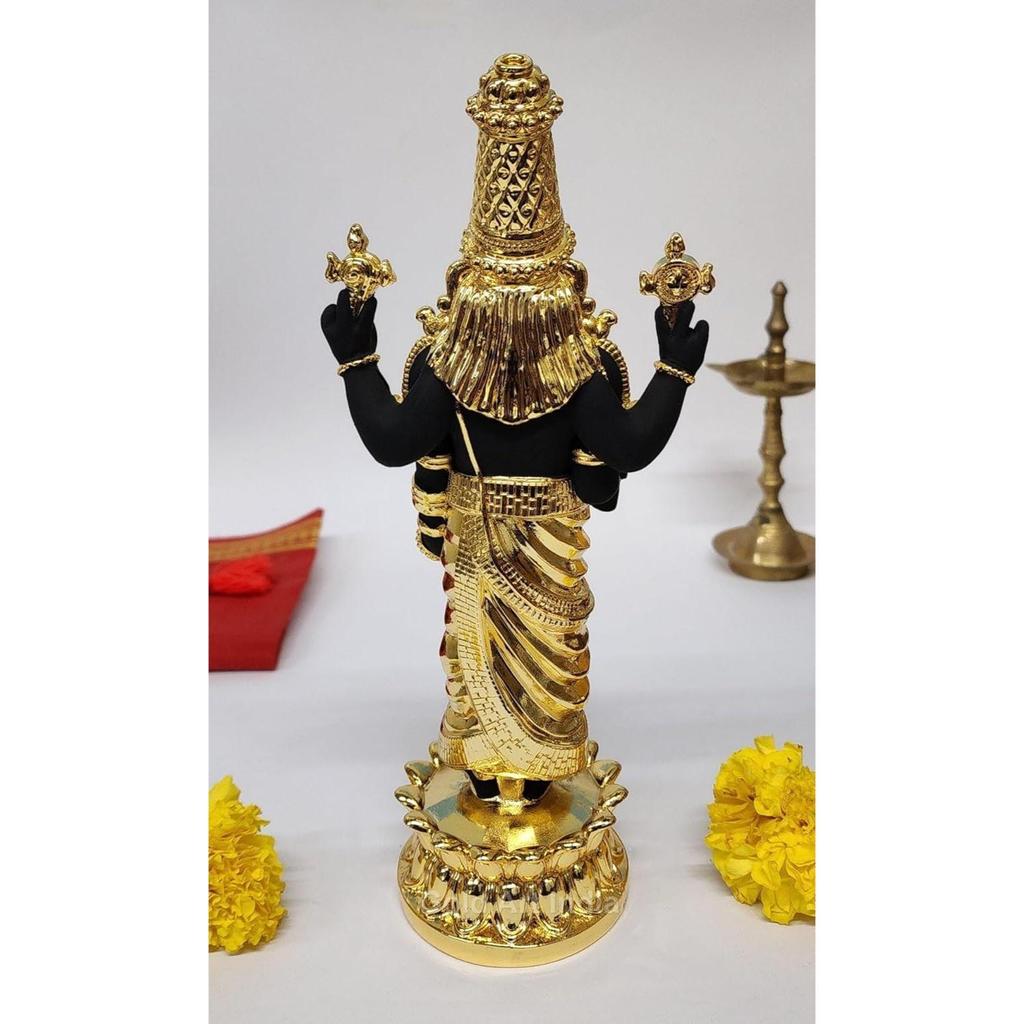 Lord Tirupati Balaji Kamal Gold Plated Black Idol for Mandir Pooja | Vishnu Ji Idol for Diwali Decor |