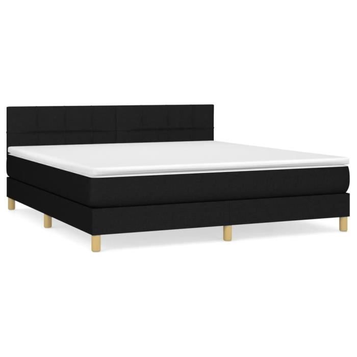 3140635 vidaXL Lit à sommier tapissier avec matelas Noir 180x200 cm Tissu