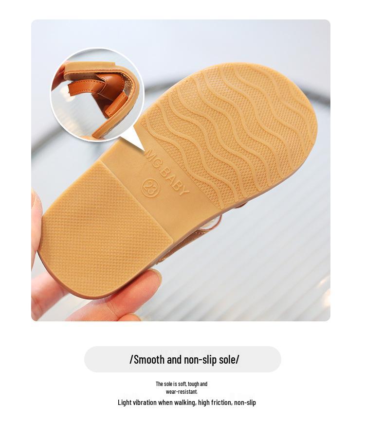 Korean Style Velcro Sandals for Girls - 2026 Summer Casual Open Toe Beach Shoes for Kids