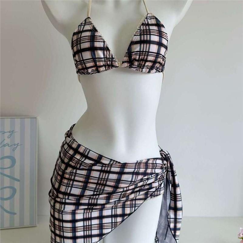 

Wind Jennie s American Style Spicy Girl Bikini Plaid Small Chest Beach Vacation Sexy Swimsuit Women M
