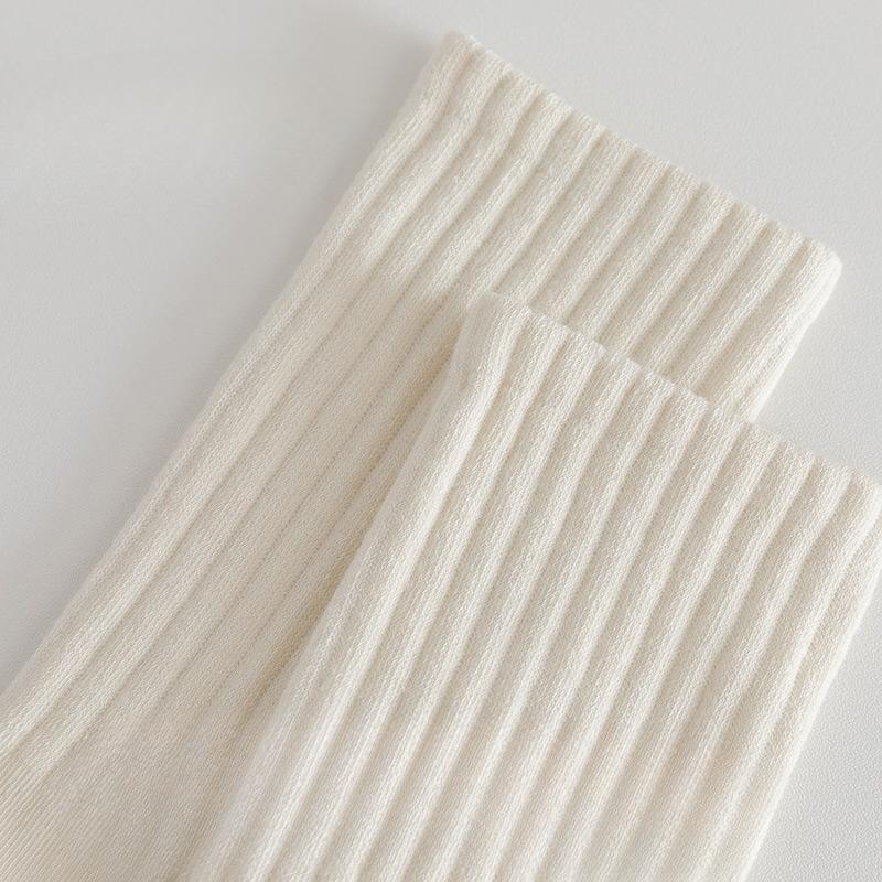 Chaussettes pour filles, Chaussettes montantes tendance à rayures verticales d'automne, Couleur unie polyvalente couleur café, Sport Étudiantes