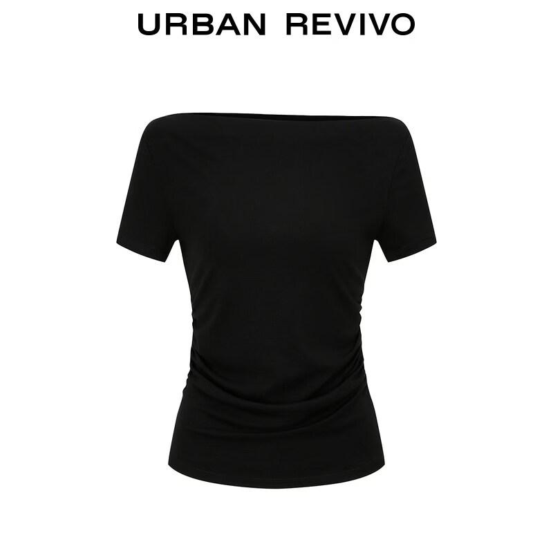 UR Women's Off-Shoulder Pleated Slim Fit T-Shirt