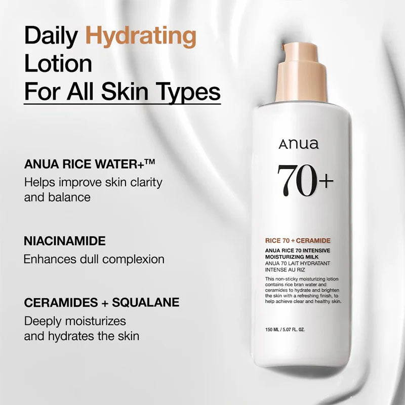 

Anua Rice 70 Intensive Moisturizing Milk 150ml + RANDOM GIFT