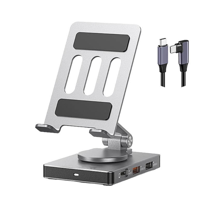 Rotating Aluminum Phone Hub 8 in 1 USB C Docking Station 5Gbps 100W PD Charging Foldable Stand for Multiple Devices