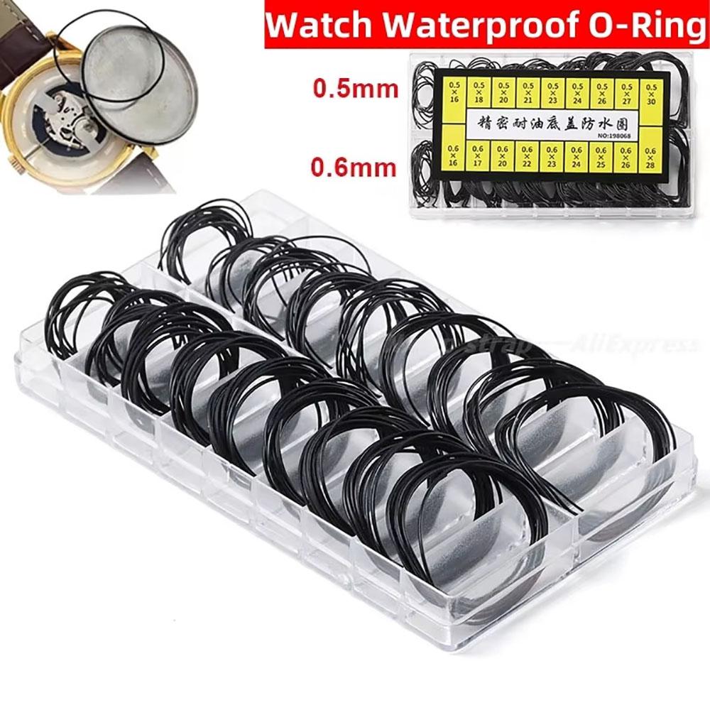 200Pcs Watch Back Case Rubber Waterproof Caseback Gasket O-Ring 0.6mm 0.5mm Thickness Watchmaker O-Ring Watches Washer Tools