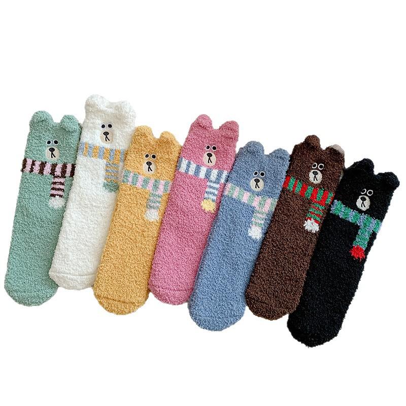 10Pair 25 Cute Coral Fleece Socks Women'S Winter Cartoon Home Sleep Socks Winter Thickened Non-Shedding Floor Socks