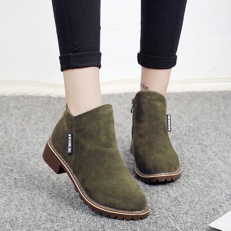 Complete four colors, all velvet side zipper round head suede low heel square heel fashion boots suede rubber short tube super