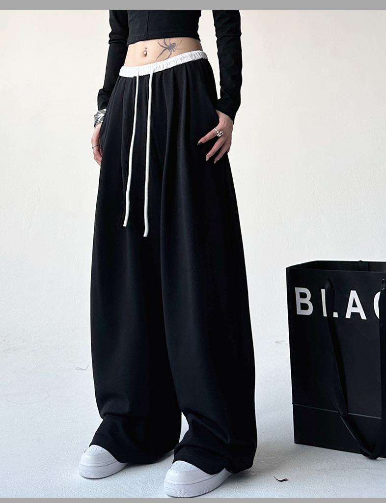 Women Contrast Waistband Wide Leg Sweatpants High Waist Loose Casual Trousers Regular & Tall Length S-XXL