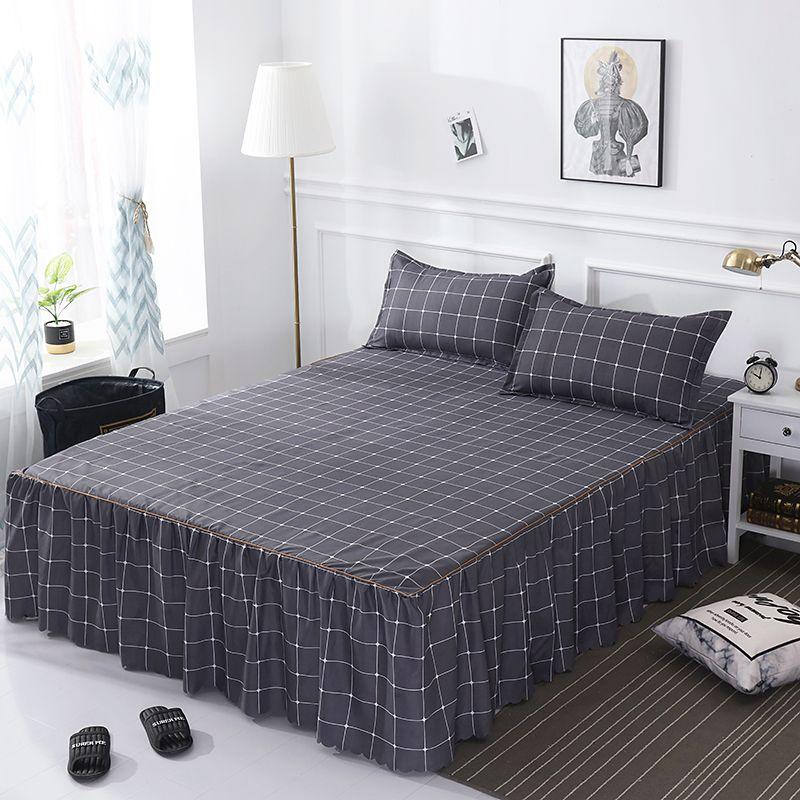 3PCS Bed Skirt Flower Printed Fitted Sheet Cover Home Graceful Bedspread Bed Linens Bedroom Decor Mattress Cover Pillowcase