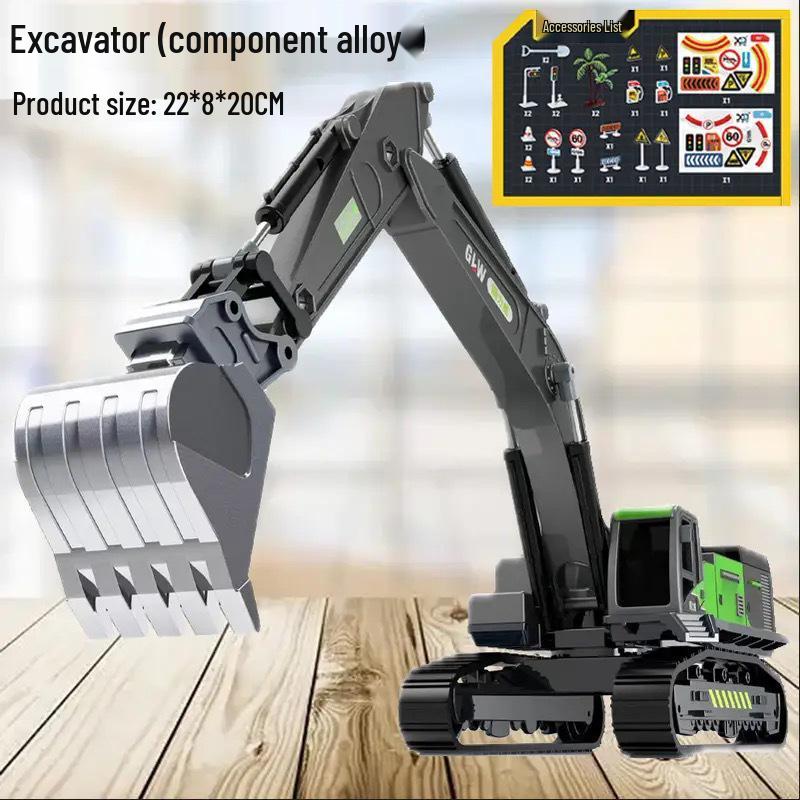 Children's Alloy Excavator Toy with Bucket & Drilling Machine for Boys Ages 2-5