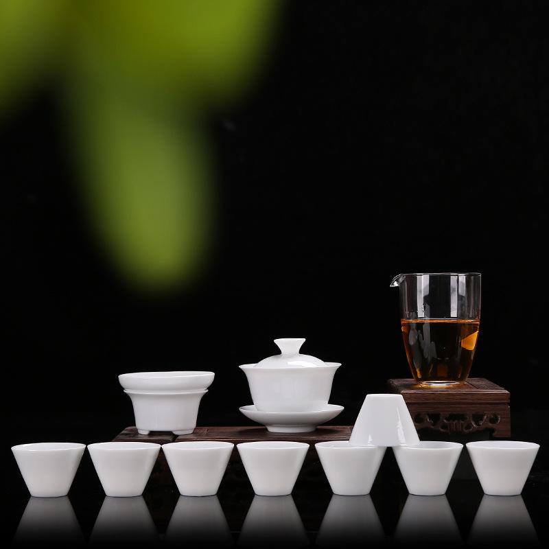 High-end Gift Box Ceramic Kung Fu Tea Set Home Office White Porcelain Cover Bowl Tea Cup Complete Set