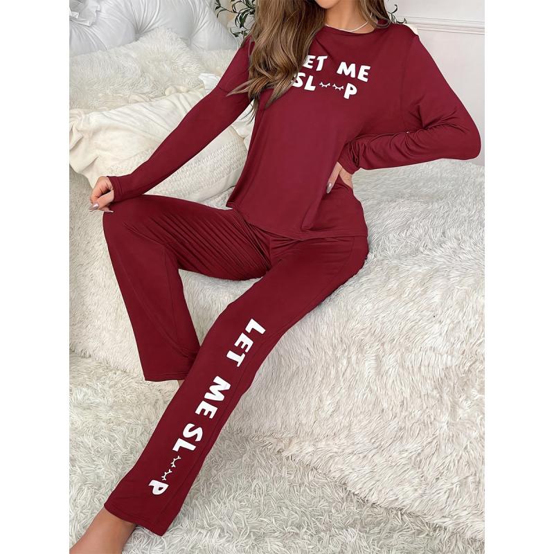 

1 комплект уютной пижамы с длинным рукавом, полиэстеровая домашняя одежда с принтом букв, для комфорта дома, можно носить на улице, свободного кроя, одежда для сна XL красный