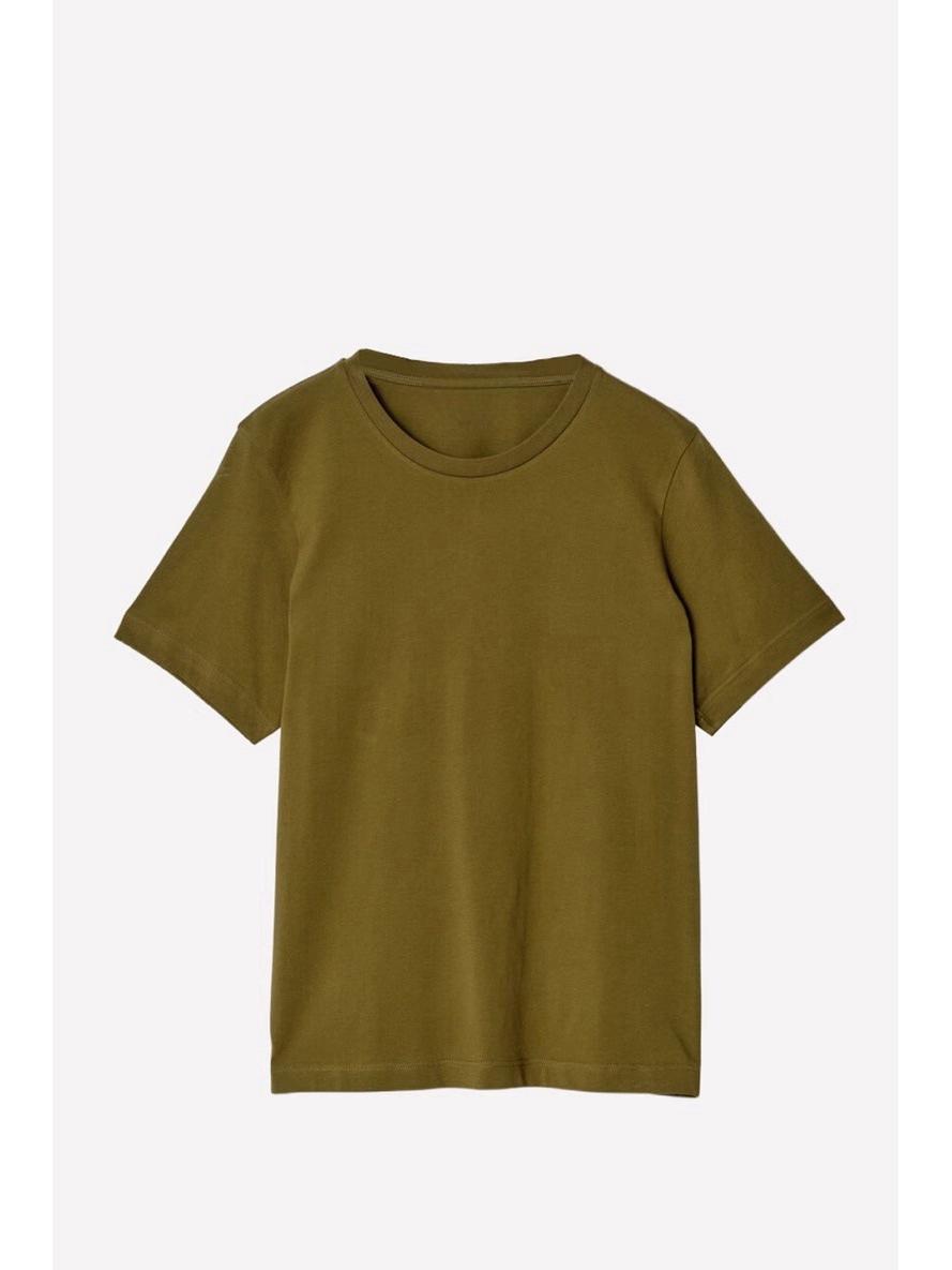 

CS Зеленая футболка с рубчиком и круглым вырезом - Женская 2025 Весна Повседневный крой, Короткий рукав Large зелёный