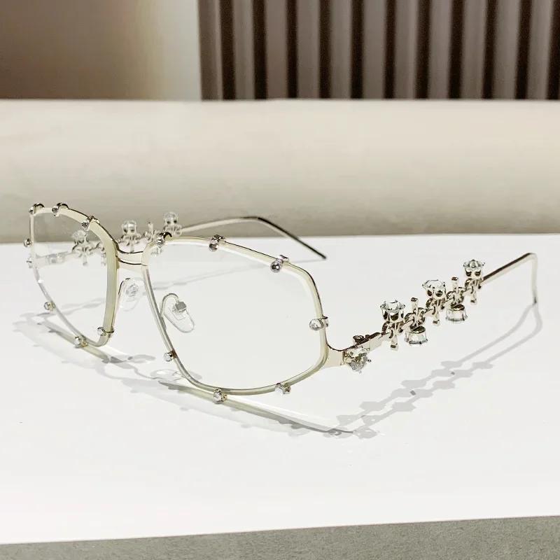 

Rhinestone Frame Vintage Eyeglasses Women Oversized Metal Glasses Frame Men Clear Lens Glasses Gold Optical Spectacle