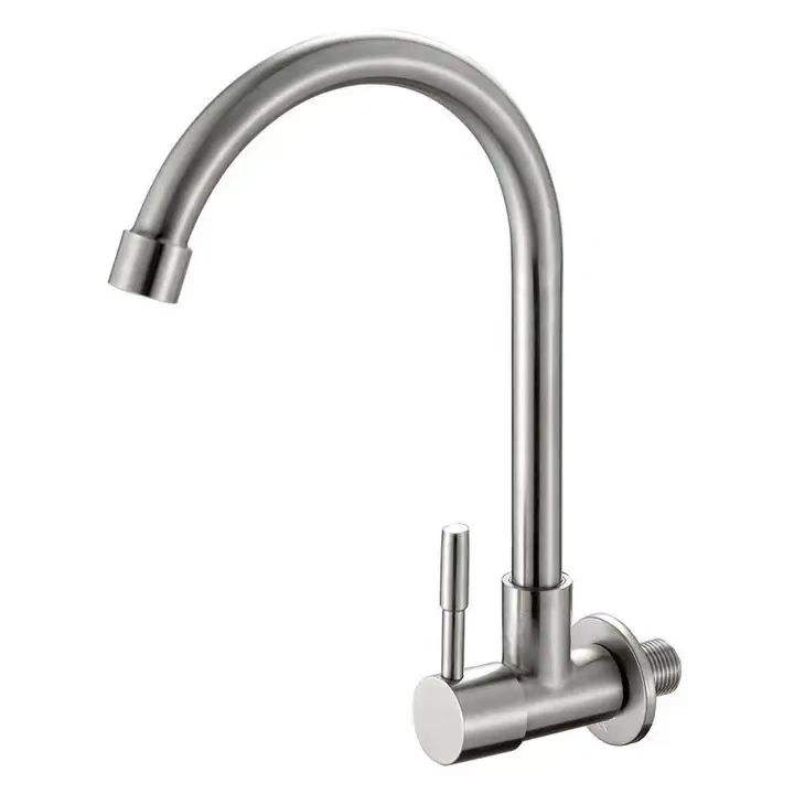 Modern Single-Handle Cold Water Stainless Steel Kitchen Sink Faucet Wall-Mounted Single-Hole Installation (as the picture,Stainless Steel)
