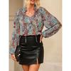 American Acelitt Thin Floral Print Long Sleeve Pullover Shirts Women Summer Loose Casual V-neck Top Women