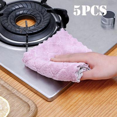5PCS Microfiber Towel Absorbent Kitchen Cleaning Cloths Non-stick Oil Dish Towel Rags Napkins Tableware Household Cleaning Towel