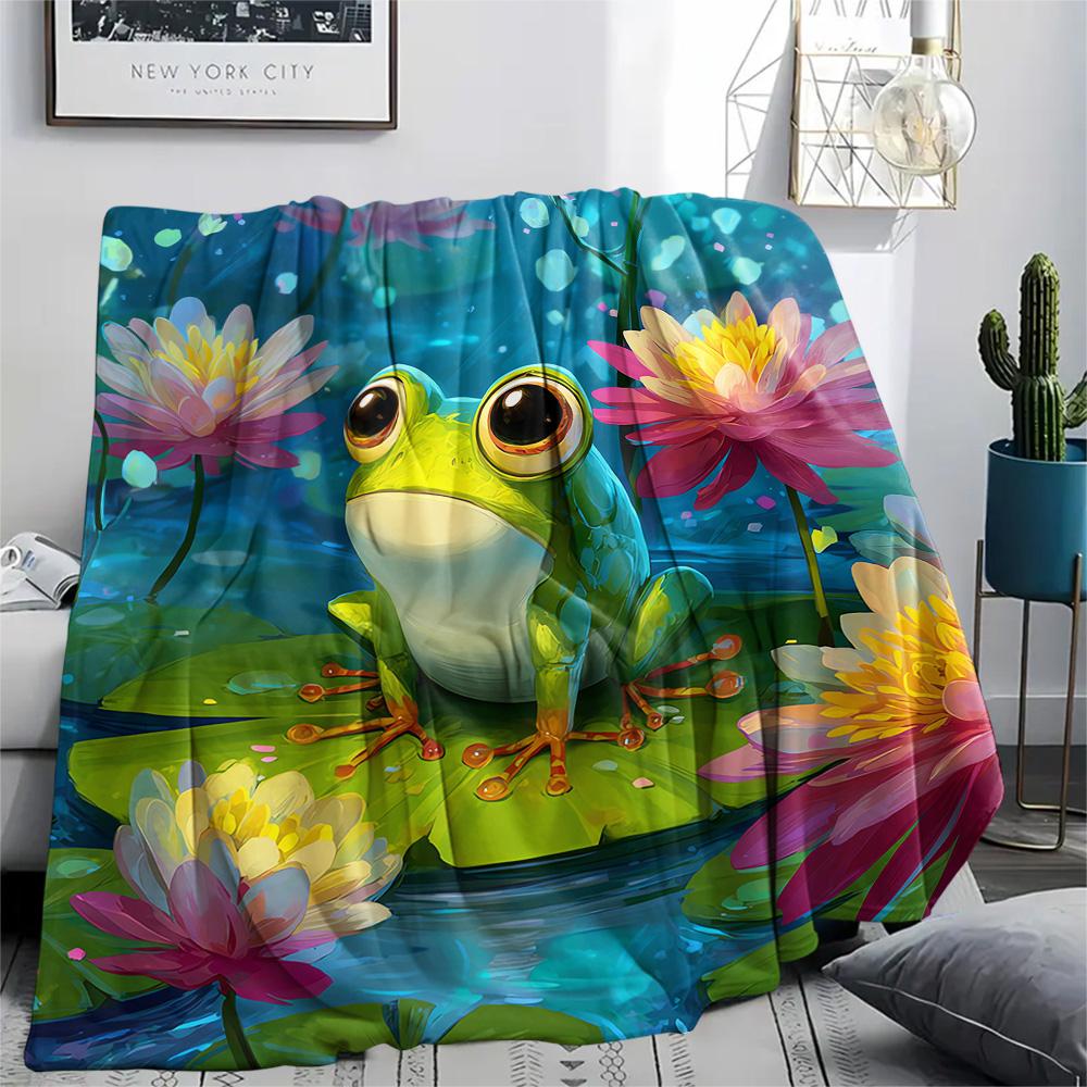 Frog Print Flannel Blanket, High quality Comfortable for All Seasons, Home Decor, Warmth and Comfort, Perfect for Christmas Gifts